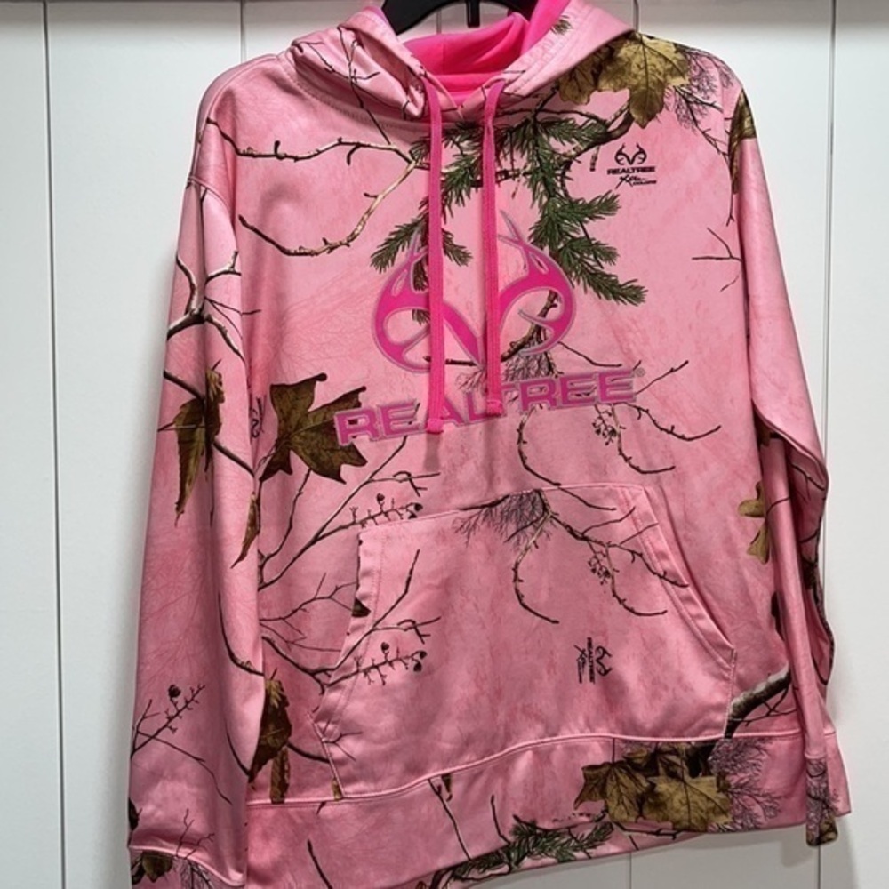 REALTREE Hoodie Size L 12-14 Pink Camo Pullover Sweatshirt Fleece Lined Large
